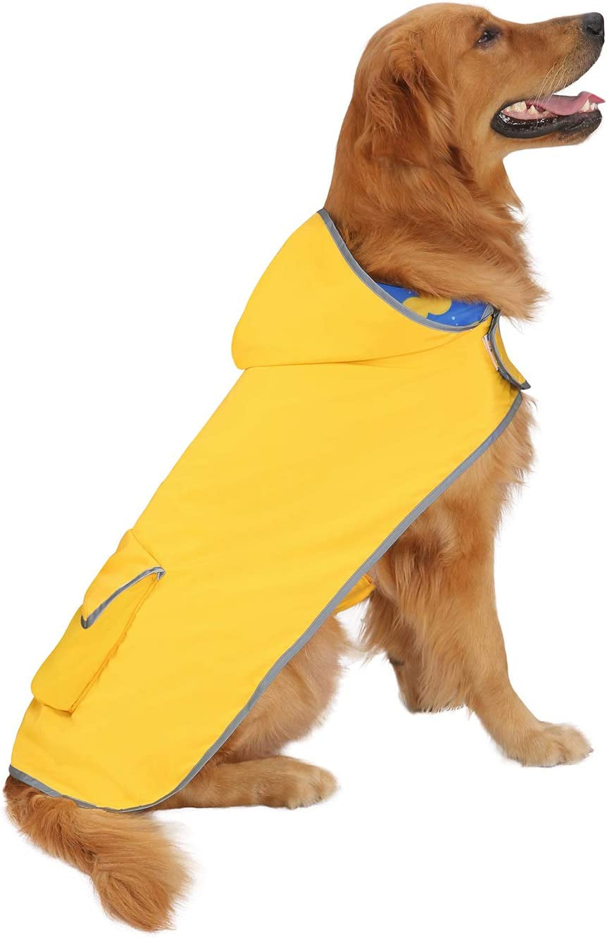 Reversible Hooded Raincoat Poncho Jacket for Dogs - Yellow, Size Large