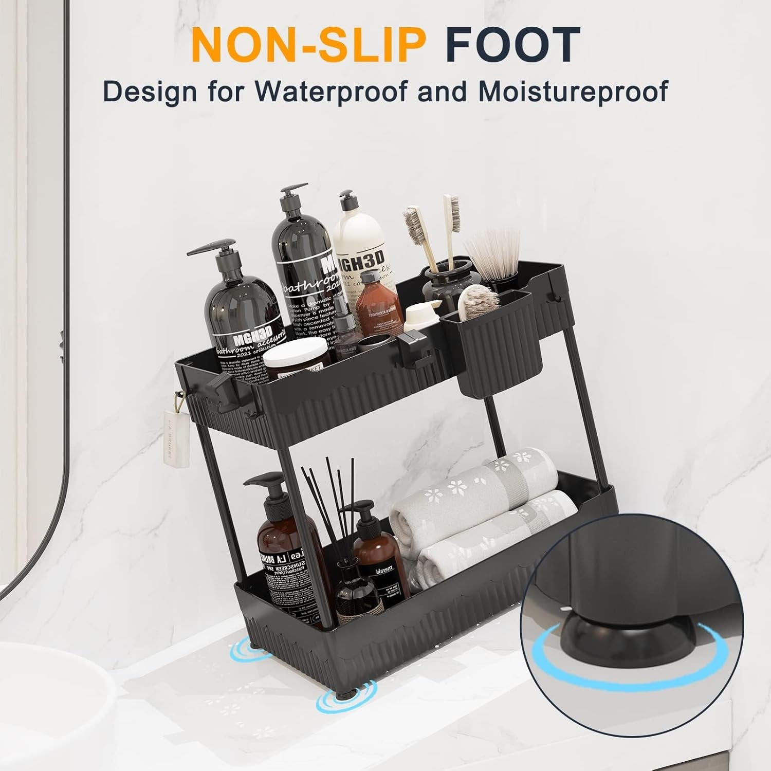 Maximize Your Space with Our Stylish Under Sink Organizer Set! 🖤✨ Perfect for Kitchen & Bathroom - 2 Pack with Hooks!