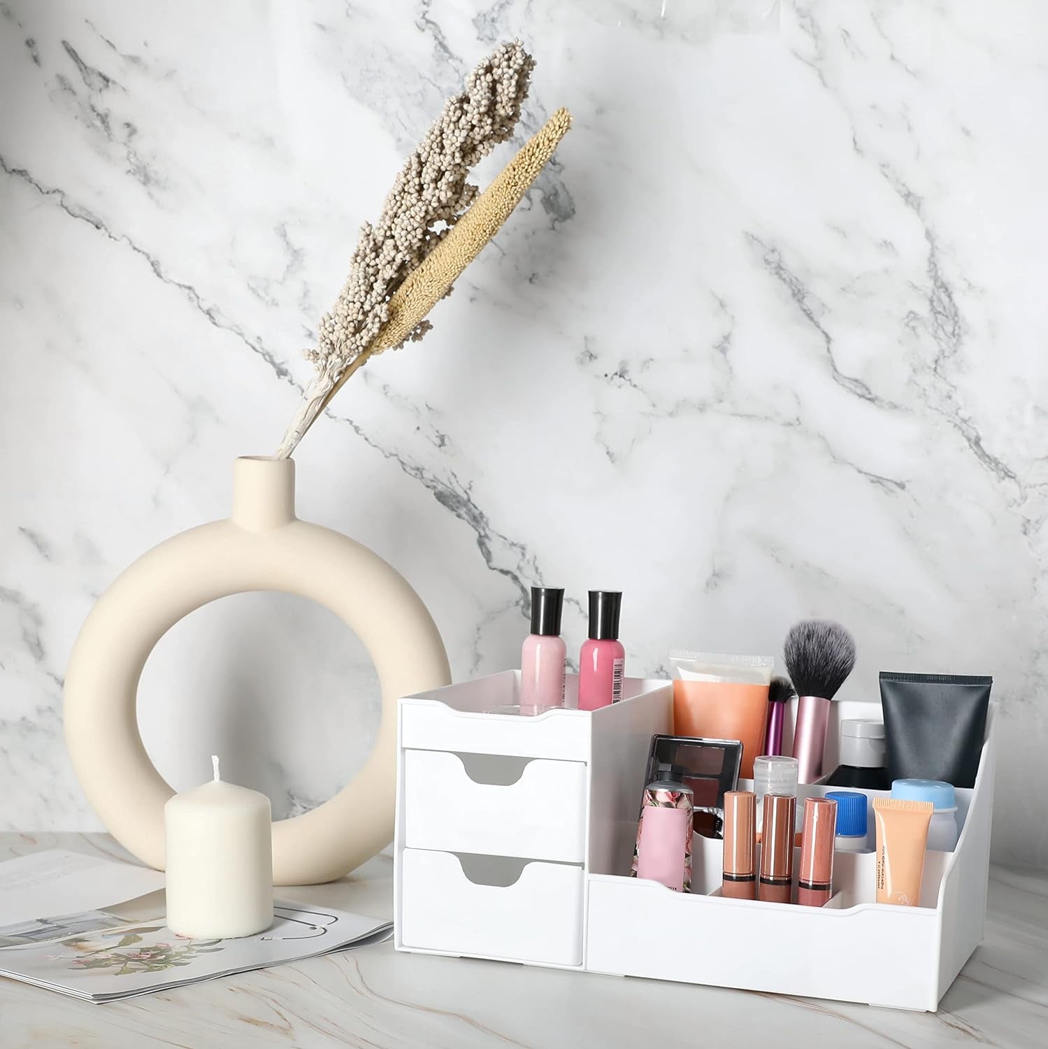 Transform your space with our sleek White Cosmetic Storage Organizer! Perfect for your vanity, bathroom, or dresser—keep your makeup, jewelry, and hair accessories neatly organized! ✨💄💍 #OrganizationGoals #BeautyEssentials