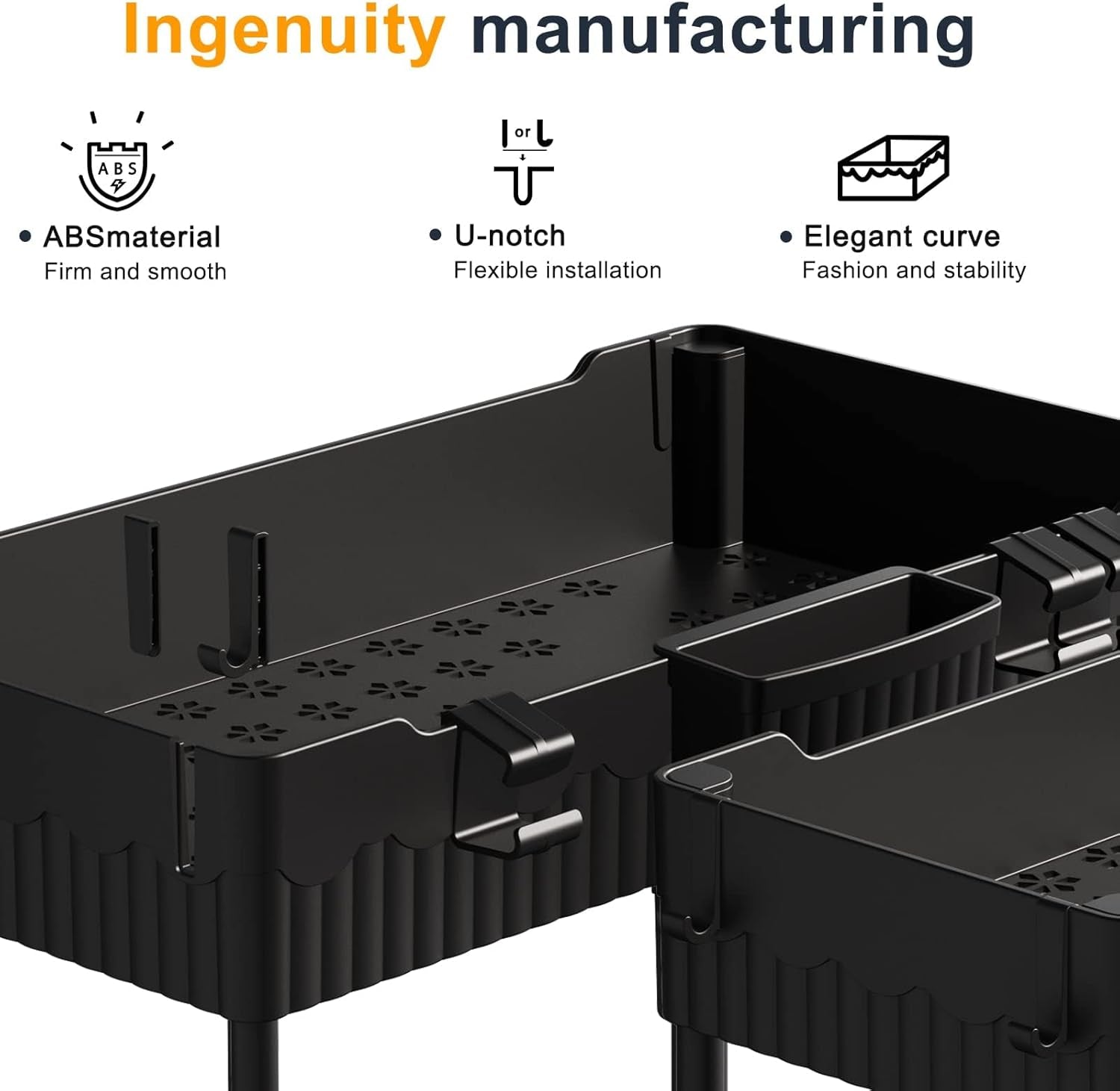 Maximize Your Space with Our Stylish Under Sink Organizer Set! 🖤✨ Perfect for Kitchen & Bathroom - 2 Pack with Hooks!