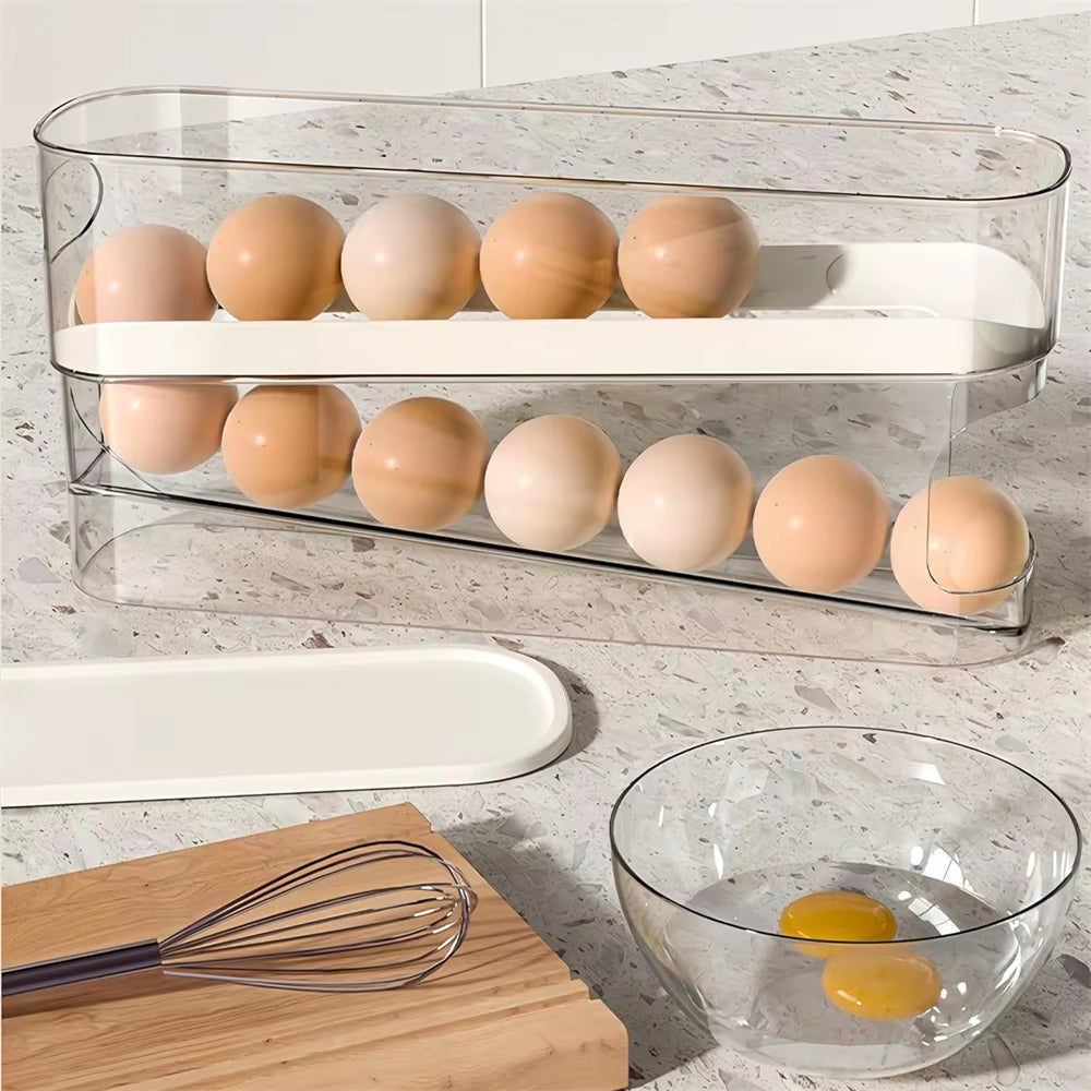 Auto-Rolling Egg Organizer for Refrigerators, Space-Saving Egg Dispenser, Home Storage Solution, 1 Pack