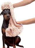 Soggy Doggy Super Shammy Microfiber Towel - Quick-Dry Dog Towel with Handy Pockets for Easy Drying & Paw Cleaning (Beige/Red Trim, 31” X 14”)