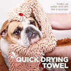 Soggy Doggy Super Shammy Microfiber Towel - Quick-Dry Dog Towel with Handy Pockets for Easy Drying & Paw Cleaning (Beige/Red Trim, 31” X 14”)