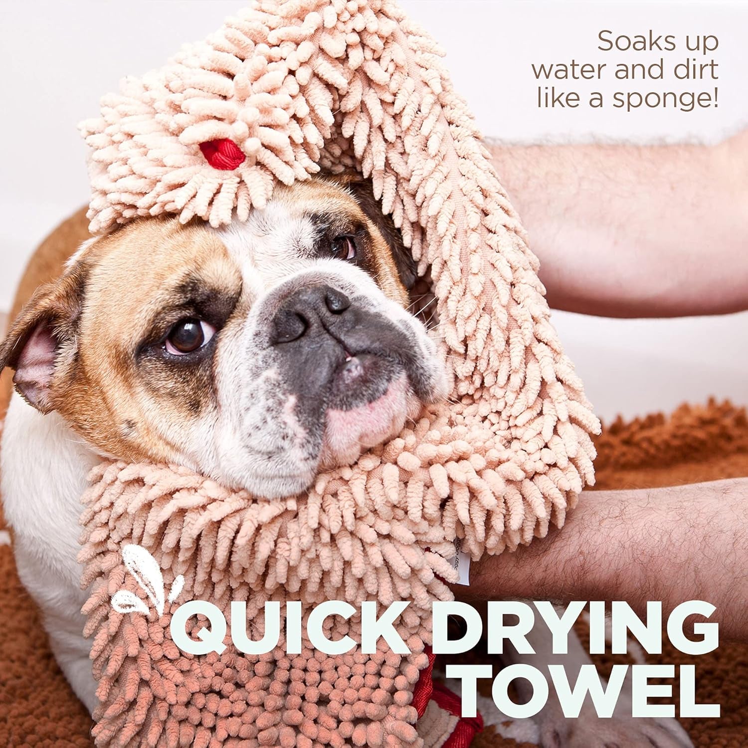 Soggy Doggy Super Shammy Microfiber Towel - Quick-Dry Dog Towel with Handy Pockets for Easy Drying & Paw Cleaning (Beige/Red Trim, 31” X 14”)