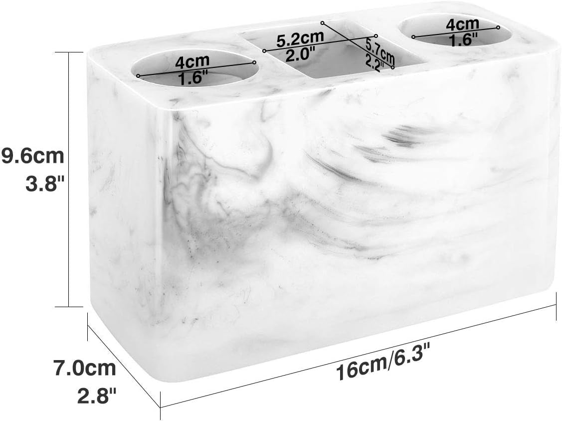 Stylish Large Marble Electric Toothbrush Holder - Keep Your Bathroom Organized with This Chic 3-Slot Resin Stand in Ink White!
