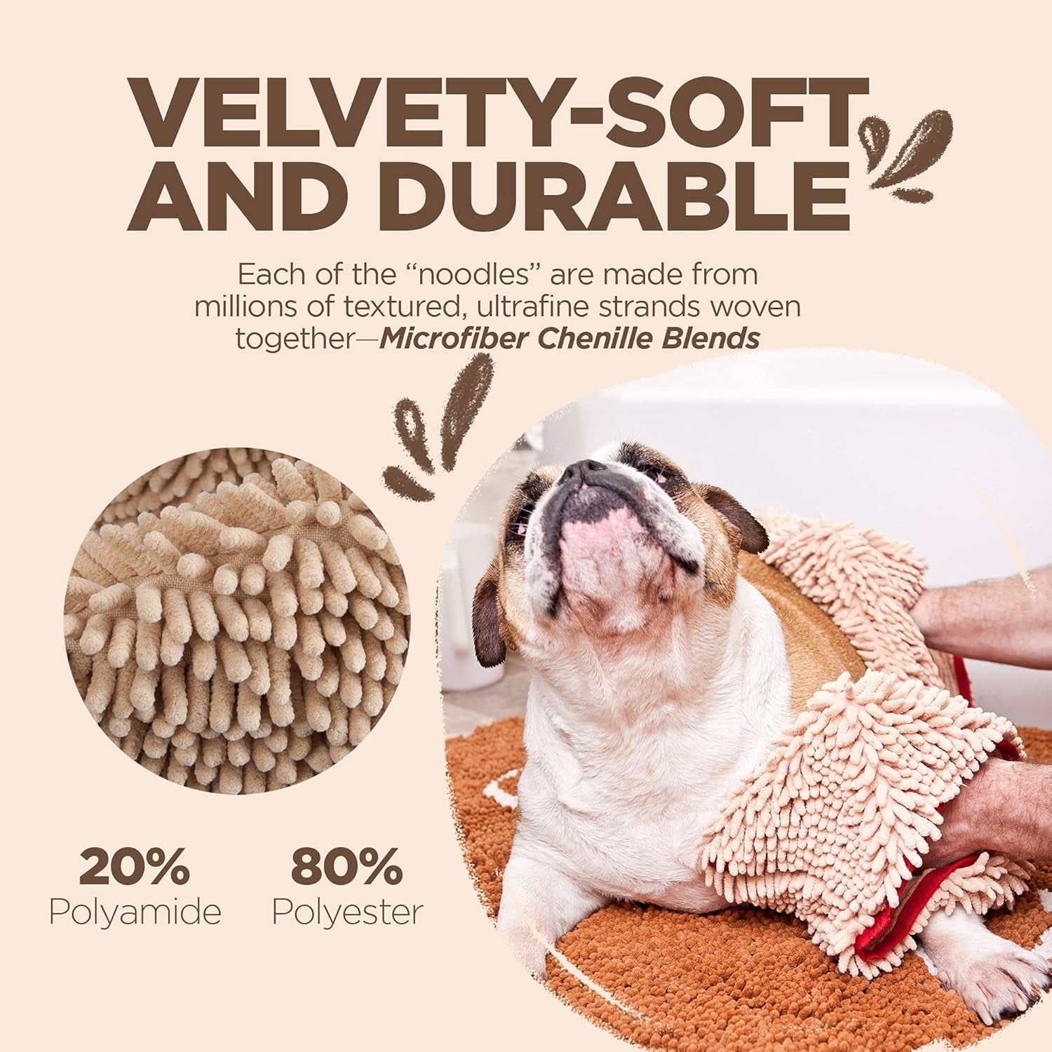 Soggy Doggy Super Shammy Microfiber Towel - Quick-Dry Dog Towel with Handy Pockets for Easy Drying & Paw Cleaning (Beige/Red Trim, 31” X 14”)