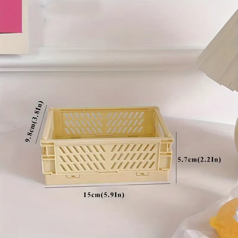 6-Color Foldable Storage Baskets for Desk Organization - Plastic Container for Stationery and Tape