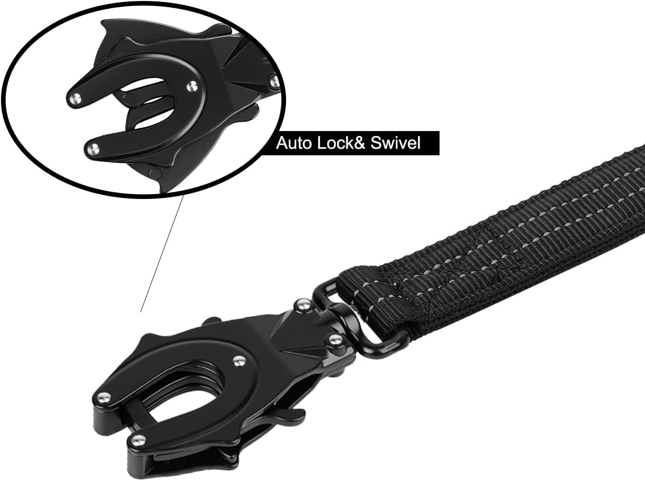 Reflective Dog Leash for Medium to Large Breeds, K9 Training Walking Lead with Dual Handles and Heavy-Duty Auto-Lock Metal Clasp (6ft, Black)