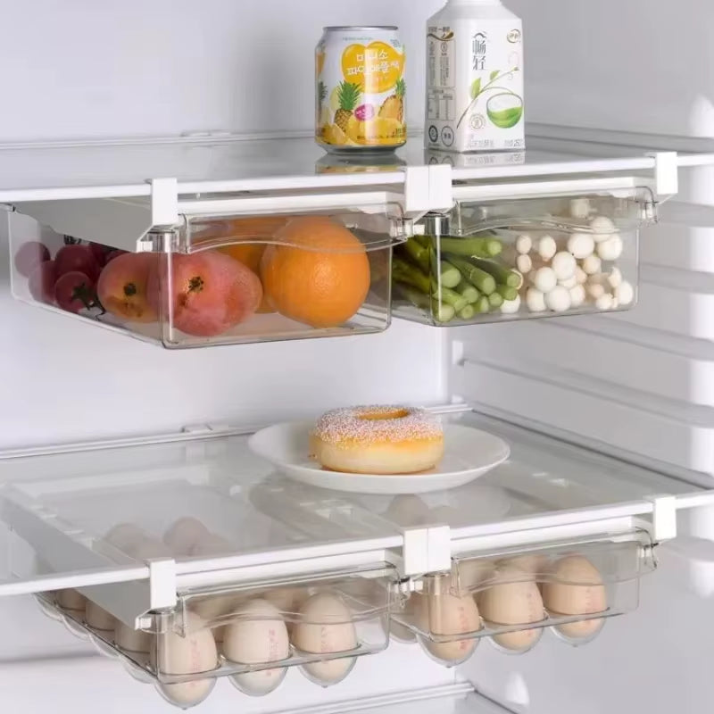 Refrigerator Storage Organizer for Fruits and Eggs - Under-Shelf Drawer Box for Fresh-Keeping Kitchen Organization