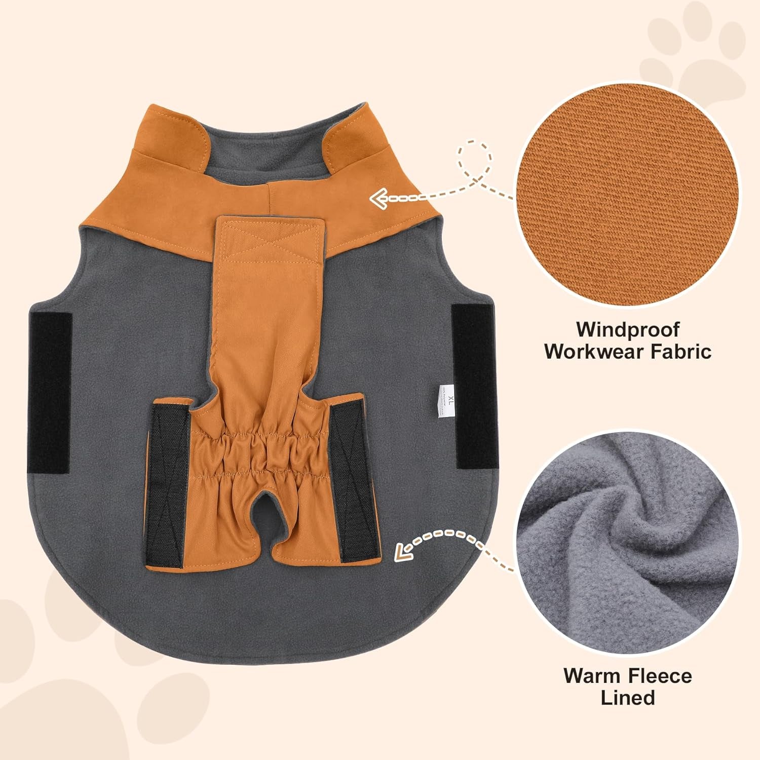Professional Dog Coats with Integrated Harness for Small Breeds - Windproof and Insulated Winter Jacket with Storage Pockets - Bright Beige, Size M