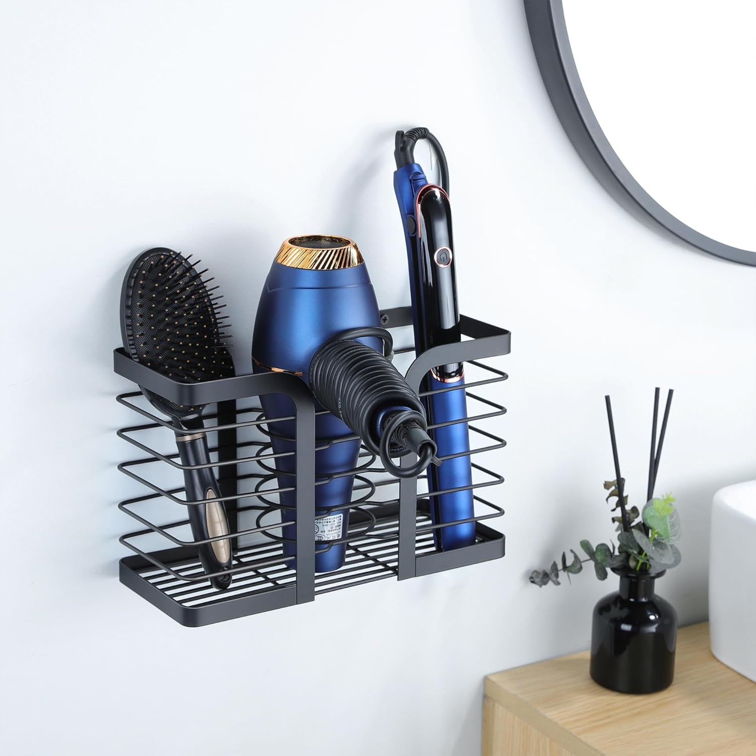 Ultimate 3-In-1 Hair Dryer Holder & Tool Organizer - Adjustable Wall-Mounted Storage for Blow Dryers, Flat Irons, and Curling Irons