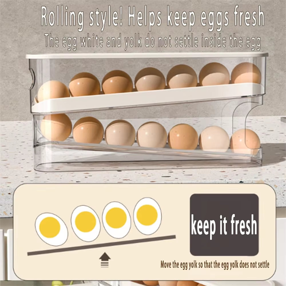 Auto-Rolling Egg Organizer for Refrigerators, Space-Saving Egg Dispenser, Home Storage Solution, 1 Pack
