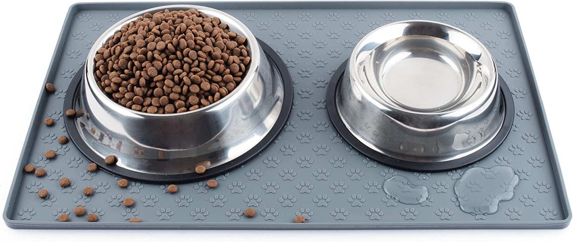 Silicone Waterproof Pet Feeding Mat with Raised Edges, Nonslip Design for Food and Water Spill Protection, 18.9 x 11.8 Inches, Grey