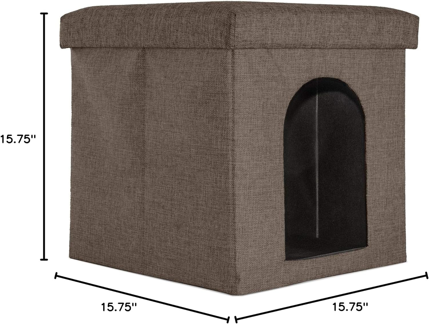 Cozy Coconut Brown Indoor Cat & Small Dog House - Collapsible Footstool Condo with Plush Toy