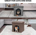 Cozy Coconut Brown Indoor Cat & Small Dog House - Collapsible Footstool Condo with Plush Toy