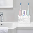 Stylish Large Marble Electric Toothbrush Holder - Keep Your Bathroom Organized with This Chic 3-Slot Resin Stand in Ink White!