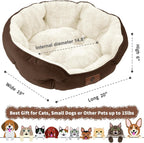 20-Inch Indoor Small Dog and Cat Bed, Ultra-Soft, Machine Washable, Anti-Slip, Water-Resistant Oxford Base, Brown
