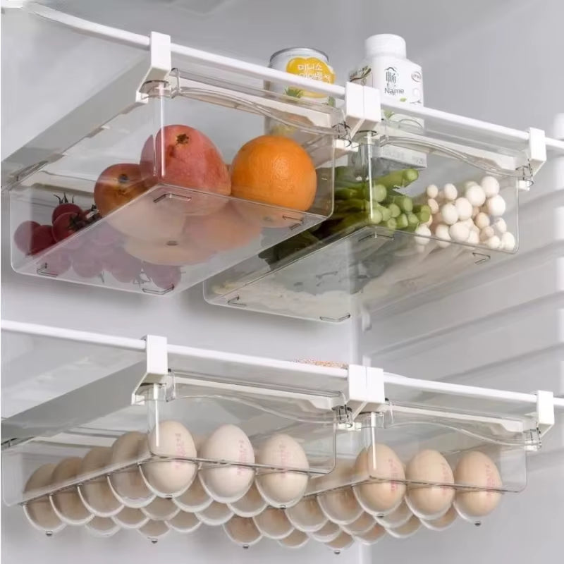 Refrigerator Storage Organizer for Fruits and Eggs - Under-Shelf Drawer Box for Fresh-Keeping Kitchen Organization