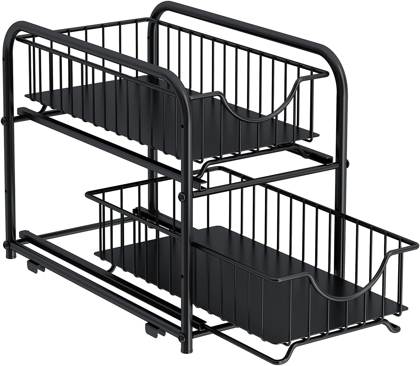 Maximize Your Space with Our 2-Tier Stackable Pull-Out Organizer – Perfect for Under Sink, Pantry, and Desktop! 🖤✨