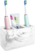 Stylish Large Marble Electric Toothbrush Holder - Keep Your Bathroom Organized with This Chic 3-Slot Resin Stand in Ink White!