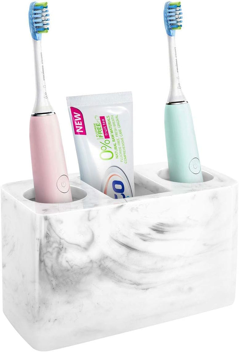 Stylish Large Marble Electric Toothbrush Holder - Keep Your Bathroom Organized with This Chic 3-Slot Resin Stand in Ink White!