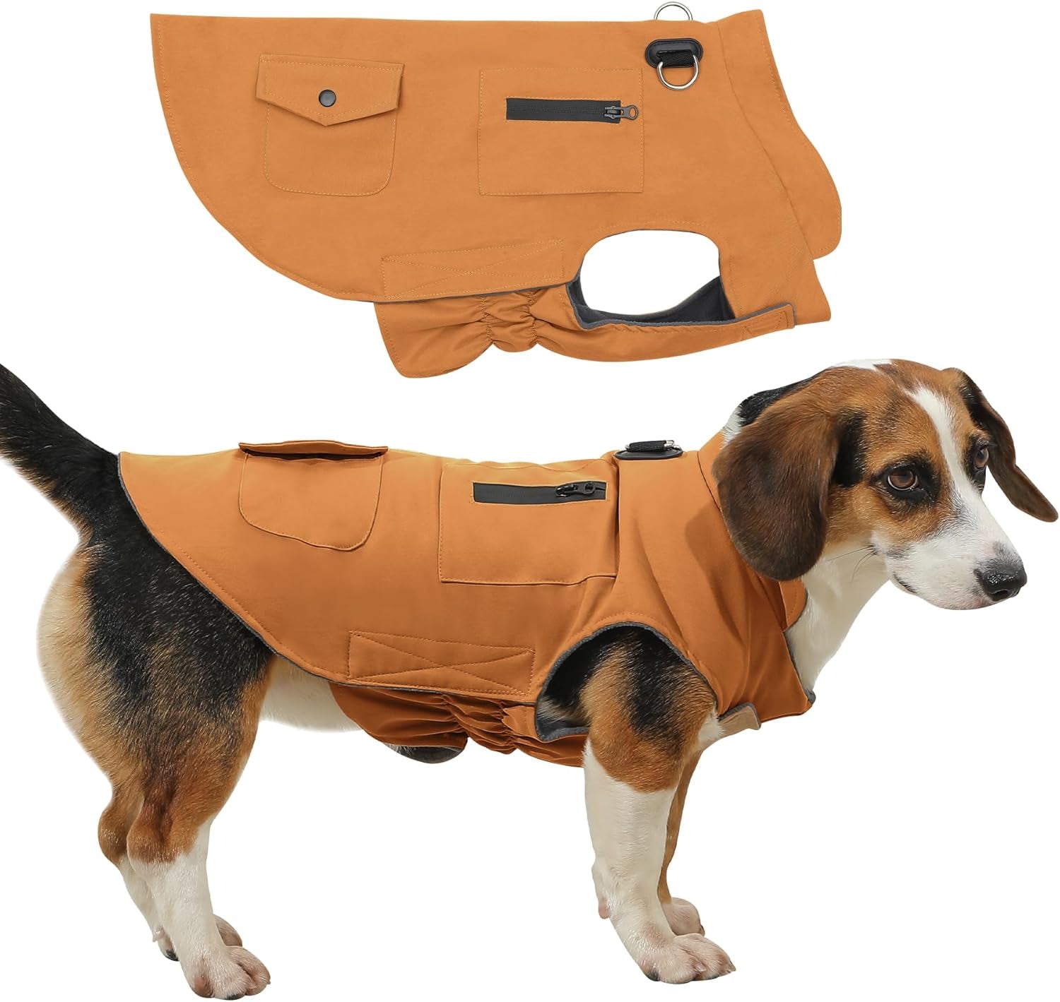 Professional Dog Coats with Integrated Harness for Small Breeds - Windproof and Insulated Winter Jacket with Storage Pockets - Bright Beige, Size M