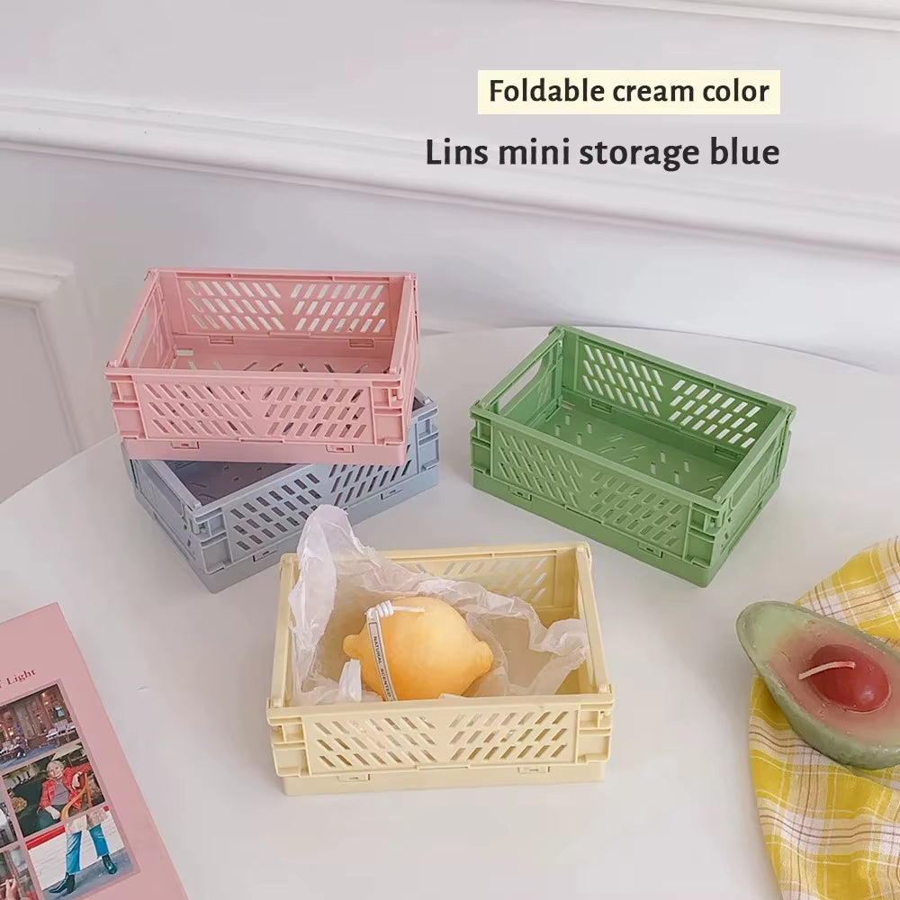 6-Color Foldable Storage Baskets for Desk Organization - Plastic Container for Stationery and Tape