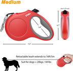 16-Foot Retractable Dog Leash with Poop Bag Dispenser for Medium Dogs and Cats up to 44 lbs, Featuring Anti-Slip Handle and Tangle-Free Reflective Nylon Tape (Medium, Red)