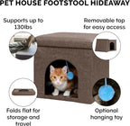 Cozy Coconut Brown Indoor Cat & Small Dog House - Collapsible Footstool Condo with Plush Toy