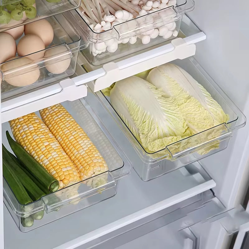 Refrigerator Storage Organizer for Fruits and Eggs - Under-Shelf Drawer Box for Fresh-Keeping Kitchen Organization