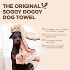 Soggy Doggy Super Shammy Microfiber Towel - Quick-Dry Dog Towel with Handy Pockets for Easy Drying & Paw Cleaning (Beige/Red Trim, 31” X 14”)