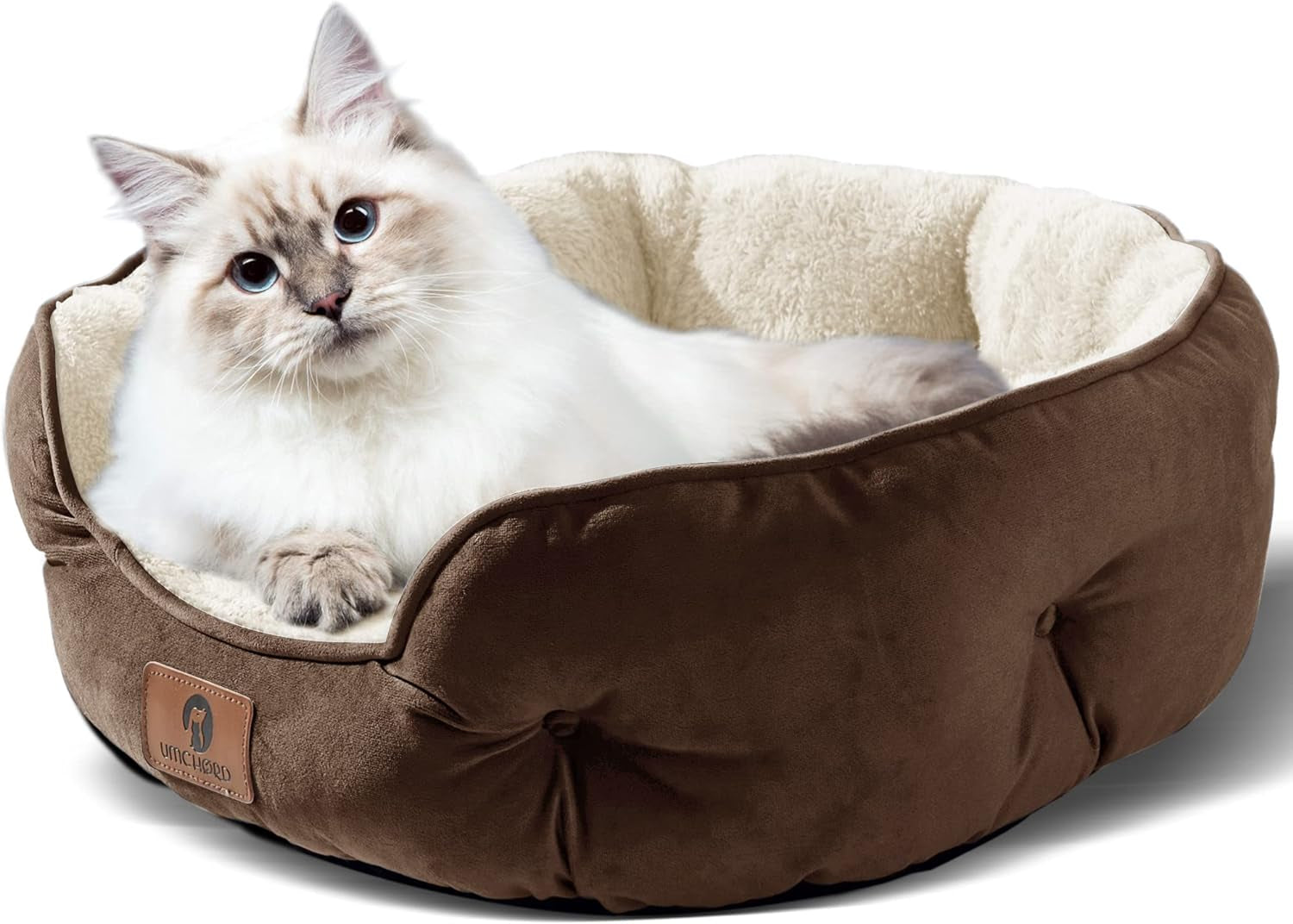 20-Inch Indoor Small Dog and Cat Bed, Ultra-Soft, Machine Washable, Anti-Slip, Water-Resistant Oxford Base, Brown